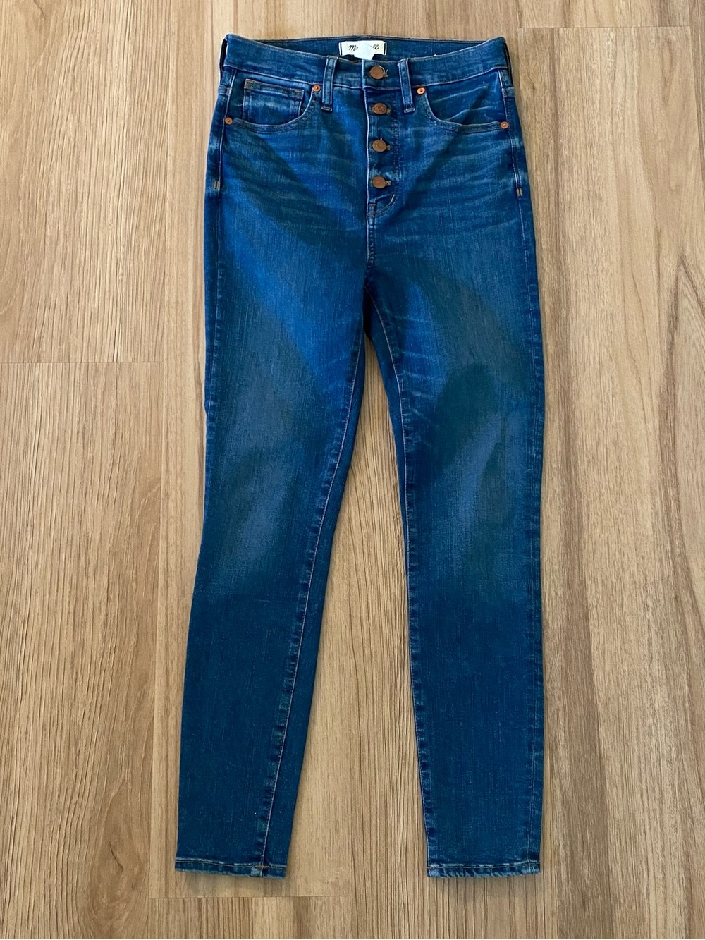 Madewell Dark Denim High-Rise Skinny Jeans with Button Fly